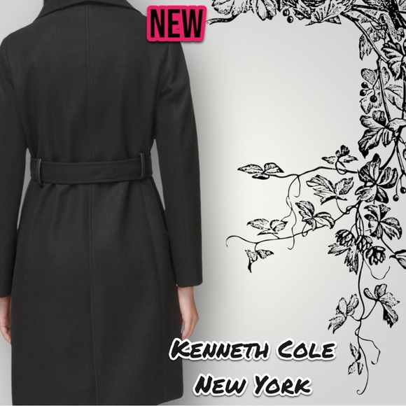 New NWT Kenneth Cole New York Mixed Media Faux Leather Belted Trench Coat - Picture 4 of 7